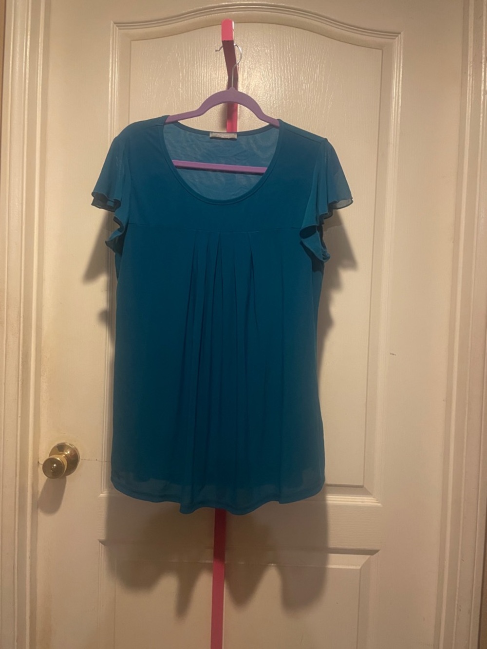 Teal Pleated Short Sleeve Women's Blouse